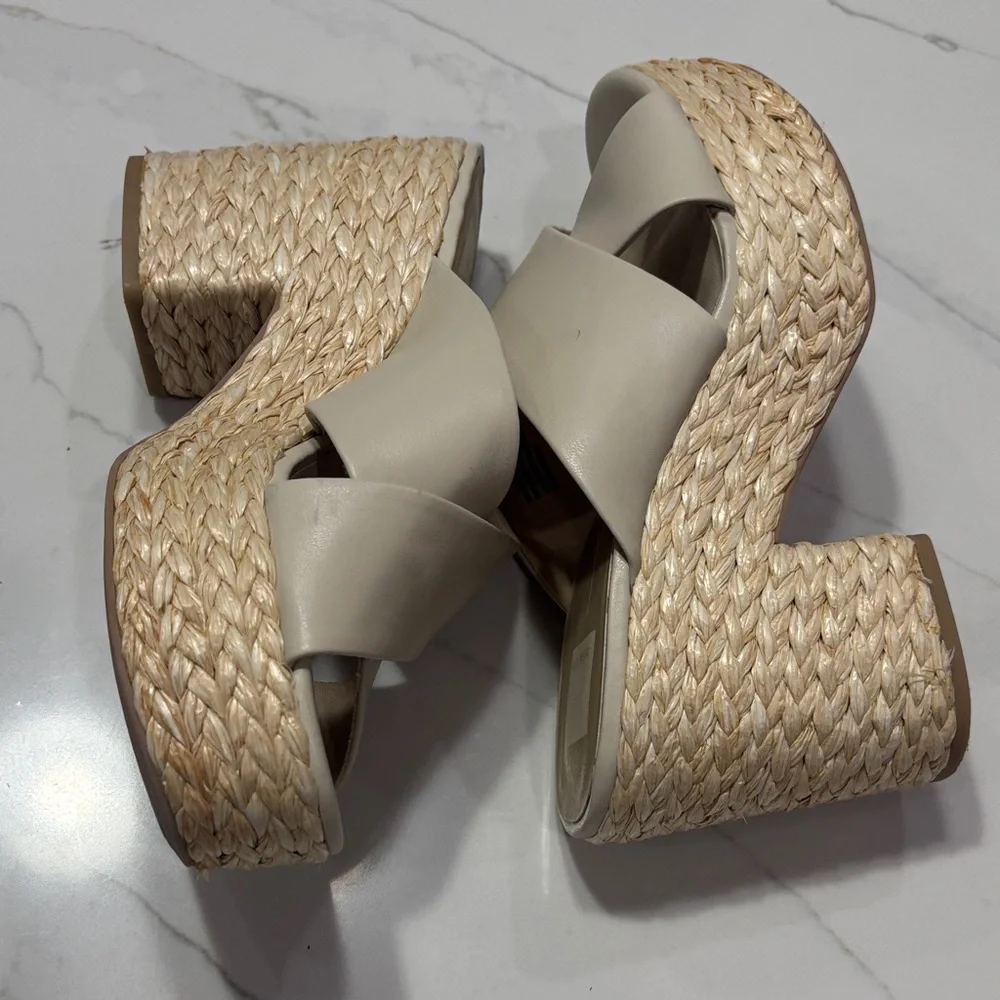 Neutral Espadrille Wedge Slide Sandals - Beige